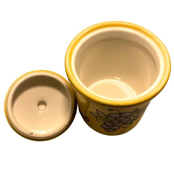 Lillian Vernon Canister Vintage Ceramic Yellow With Grape Design & Lid - Picture 3 of 5